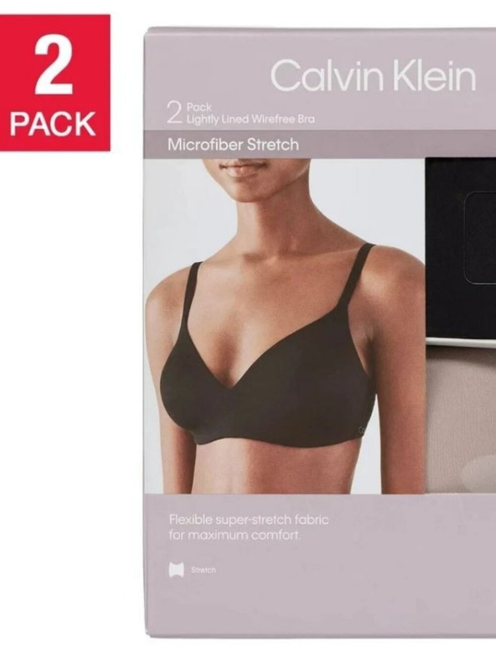 Calvin Klein 2 Pack Microfiber Stretch Lightly Lined Wire free Bra Black Fresh S